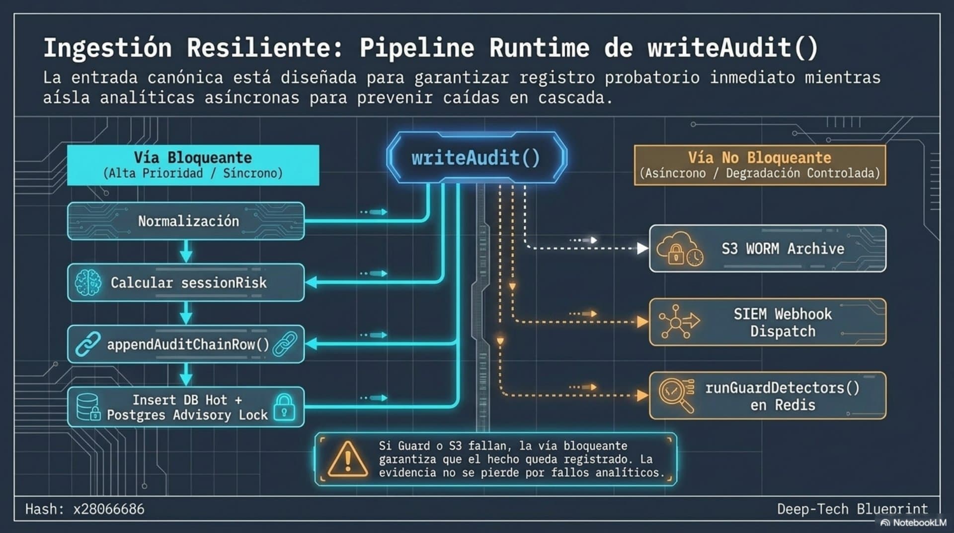 Arquitectura de evidencia, auditoría y detección (ES) — slide 7